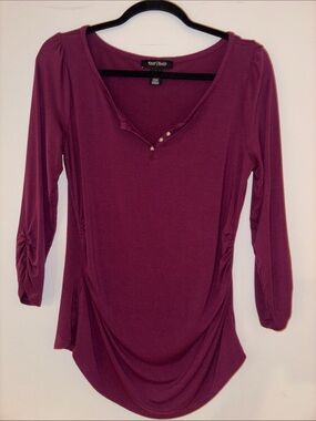 White House Black Market Plum Ruched 3/4 Sleeve Henley